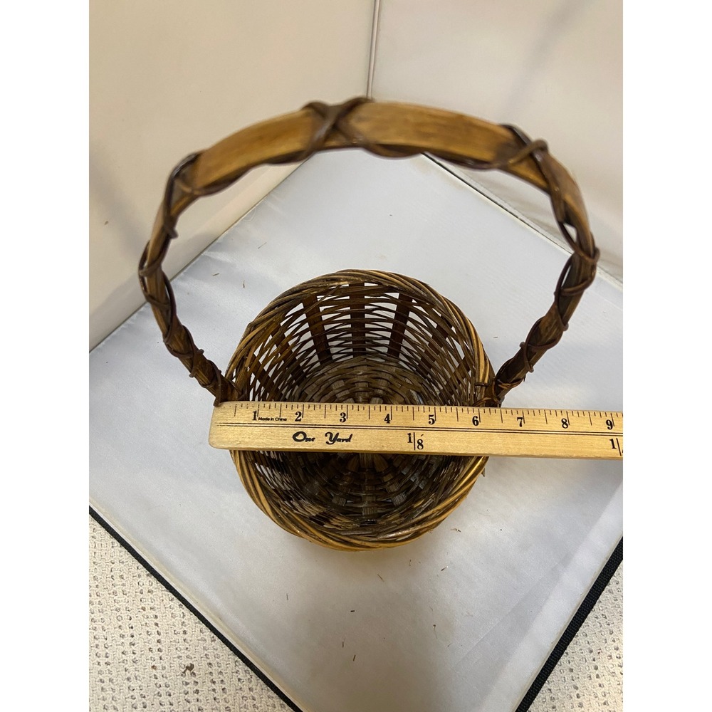 Woven Wicker Basket Unisex Small Brown Rustic High Handle Decor Egg Collection - Picture 7 of 10